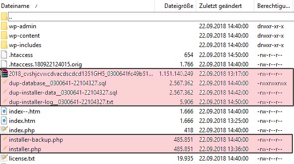 WordPress Duplicator betroffene Dateien